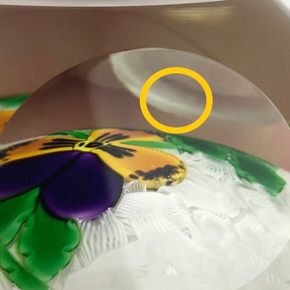 Perthshire 2000C Large Pansy Lampwork Flower Faceted Lace Ground Paperweight COA - Picture 15 of 16